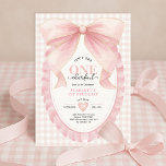 Elegant ONEderful Pink Bow Girl 1st Birthday Invitation<br><div class="desc">Featuring a beautifully hand-painted blush pink bow,  soft gingham background,  and a frilly ruffle border,  this design is full of sweet,  girly charm. With a soft pastel palette and elegant layout,  it’s perfect for coquette-inspired,  pretty-in-pink,  or preppy first birthday celebrations.</div>