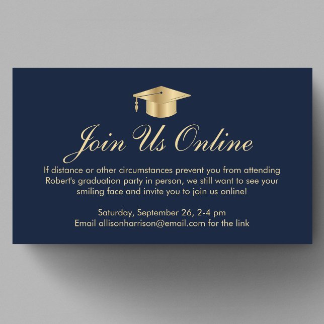 Elegant Online Option Blue Gold Graduation Party Enclosure Card (Creator Uploaded)