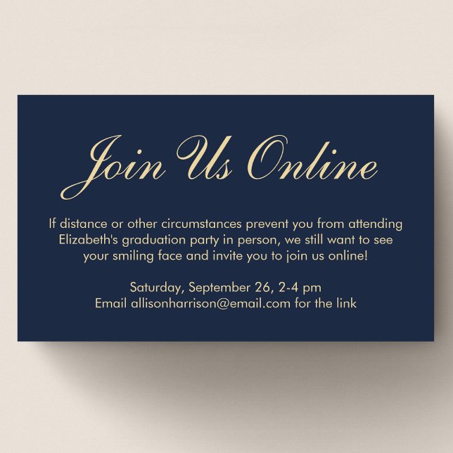Elegant Online Virtual Blue Gold Graduation Party Enclosure Card (Creator Uploaded)