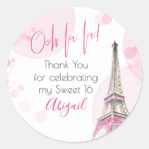 Elegant Ooh la la Paris Eiffel Tower Pink White Classic Round Sticker