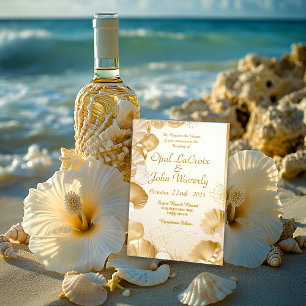 Elegant Opal and Gold Seashell Wedding Invitation