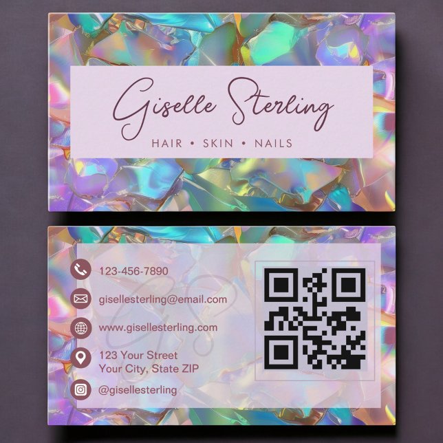 Elegant Opal Gemstone Modern QR Code Business Card (Creator Uploaded)