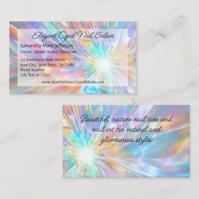 Elegant Opal Holographic Crystal Pedicure Salon Business Card (Front/Back)