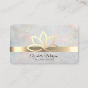 Elegant Opal Holographic,Gold Stripe,Gold Lotus  Business Card