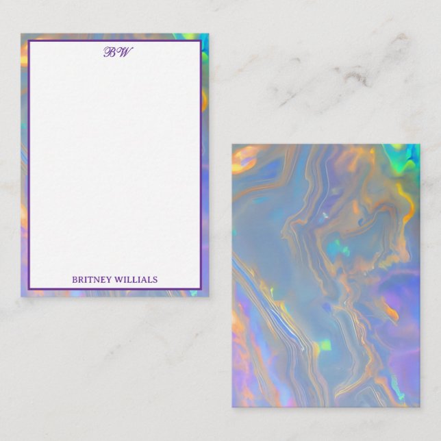 Elegant opal Monogram Initial Stationery  Card (Front/Back)
