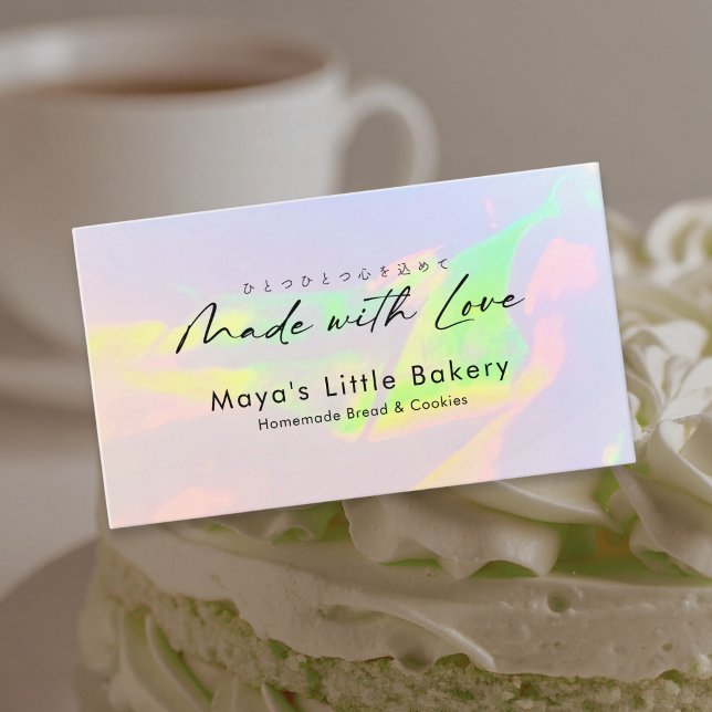 Elegant Opal Rainbow Script Bakery Business Card (Creator Uploaded)