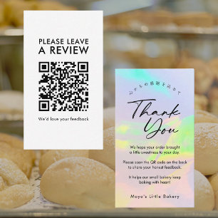 Elegant Opal Rainbow Script Leave a Review QR Code Business Card
