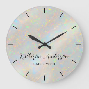 Elegant Opal Stone Personalised Name Business Large Clock
