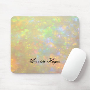 Elegant Opal Stone Texture Modern Script Custom Mouse Mat