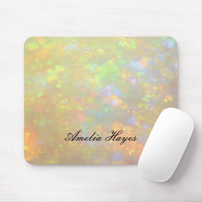 Elegant Opal Stone Texture Modern Script Custom Mouse Mat (With Mouse)