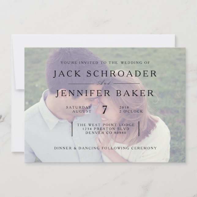 Elegant Opaque Photo Overlay Wedding Invite (Front)