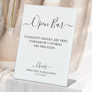 Elegant Open Bar Calligraphy Personalised Wedding  Pedestal Sign
