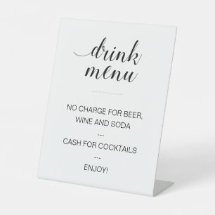 Elegant Open Bar Drink Menu Wedding Pedestal Sign