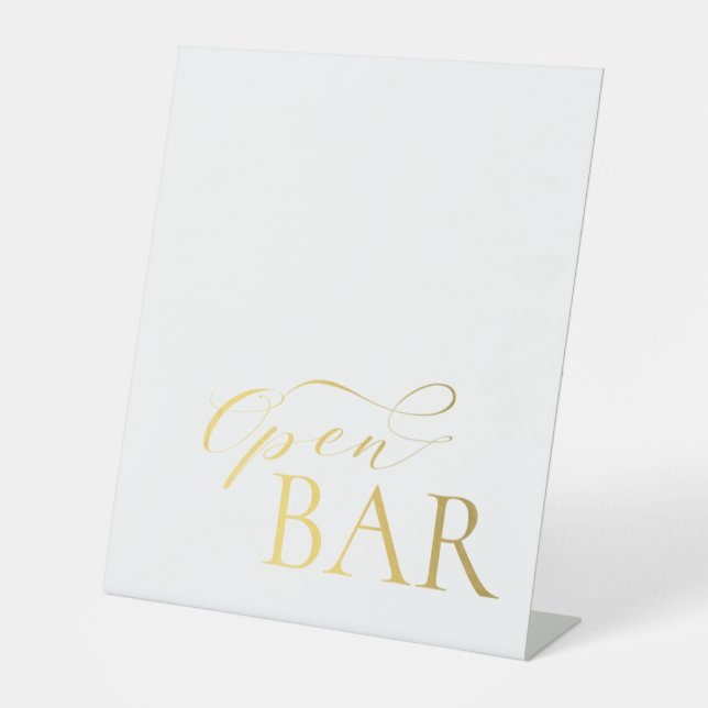 Elegant Open Bar Gold Wedding Pedestal Sign (Front)