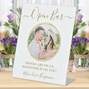 Elegant Open Bar Personalised Gold Photo Wedding  Pedestal Sign