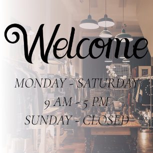 Elegant Open Hours   Black Script Time Opening Window Cling