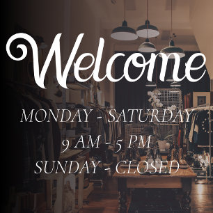 Elegant Open Hours   White Script Time Opening Window Cling