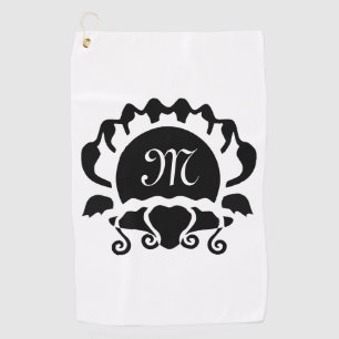 Elegant Open Seashell Silhouette Monogram Golf Towel