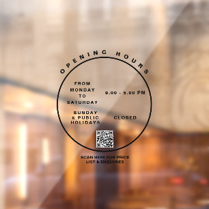 Elegant Opening Hours Boutique Office Window Cling