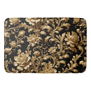 Elegant Opulence: Black and Gold Flowers Flemish Bath Mat