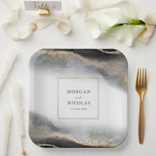 Elegant Opulence Black and Gold Modern Paper Plate