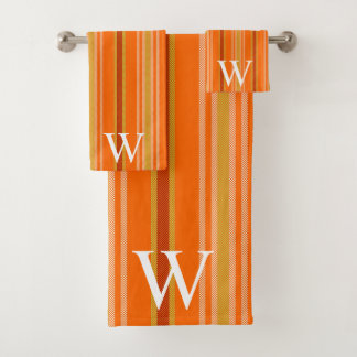 Elegant orang & brown stripes pattern monogram bath towel set