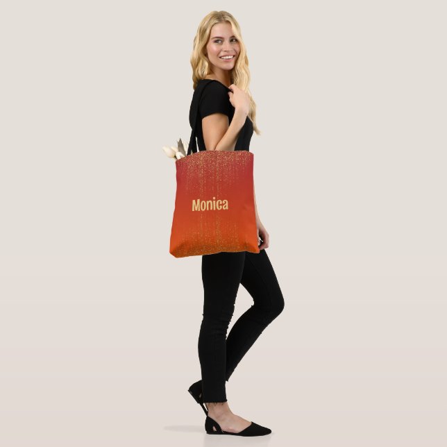 Elegant Orang Yellow Glitter personalised name Tote Bag (On Model)