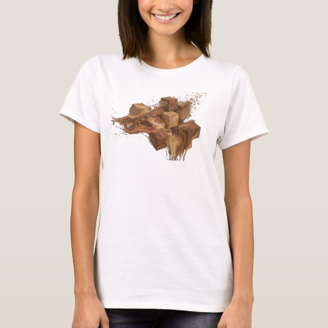 Elegant Orange Abstract Cubes Visual Design T-Shirt (Front)