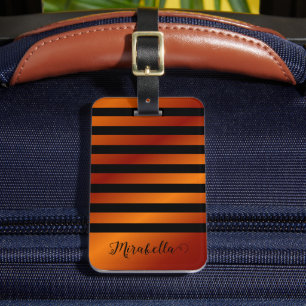 Elegant Orange and Black Custom Name Luggage Tag