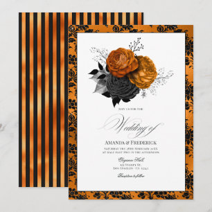 Elegant Orange and Black Gothic Wedding Theme Invitation