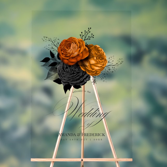 Elegant Orange and Black Gothic Wedding Welcome Acrylic Sign (Neutral)
