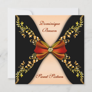 Elegant Orange and Black Invite with Diamond Bow