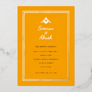 Elegant orange and silver wedding invitation
