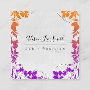Elegant orange and violet leaves with lines square business card