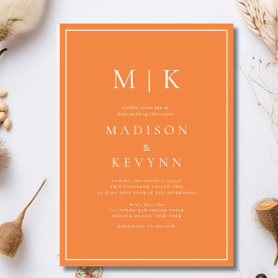 Elegant Orange and White Classic Wedding  Invitation