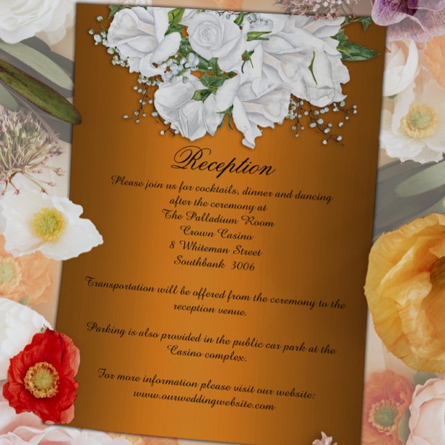 Elegant Orange and White Floral Wedding Reception Enclosure Card (Creator Uploaded)