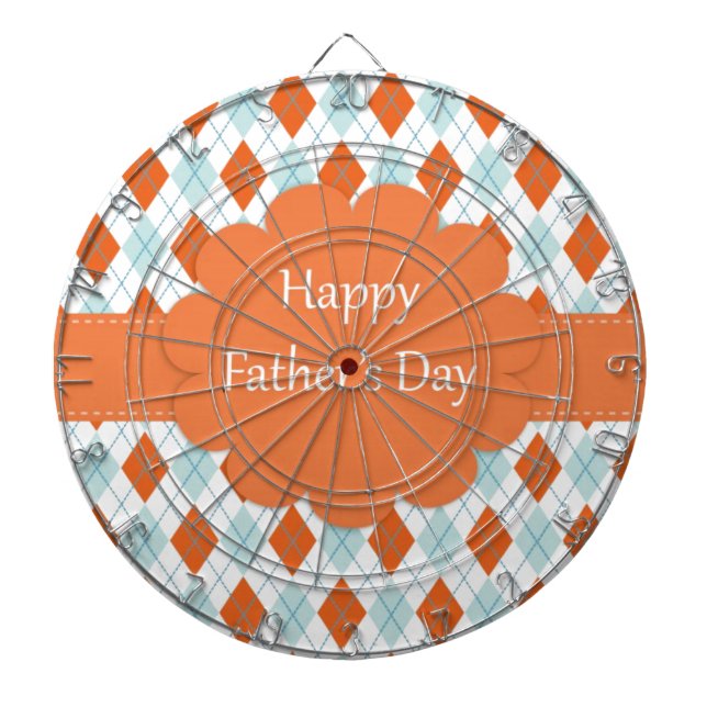 Elegant Orange Argyle Pattern Dad Dartboard (Front)