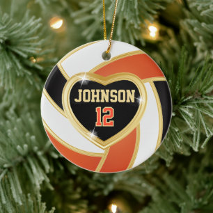 Elegant Orange, Black and Gold Volleyball Ceramic  Tree Decoration