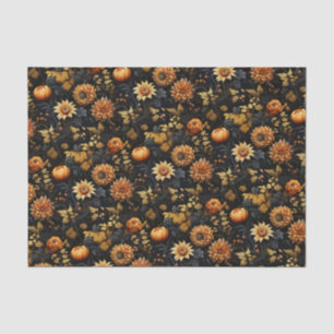 Elegant Orange Black Fall Floral Tissue Paper