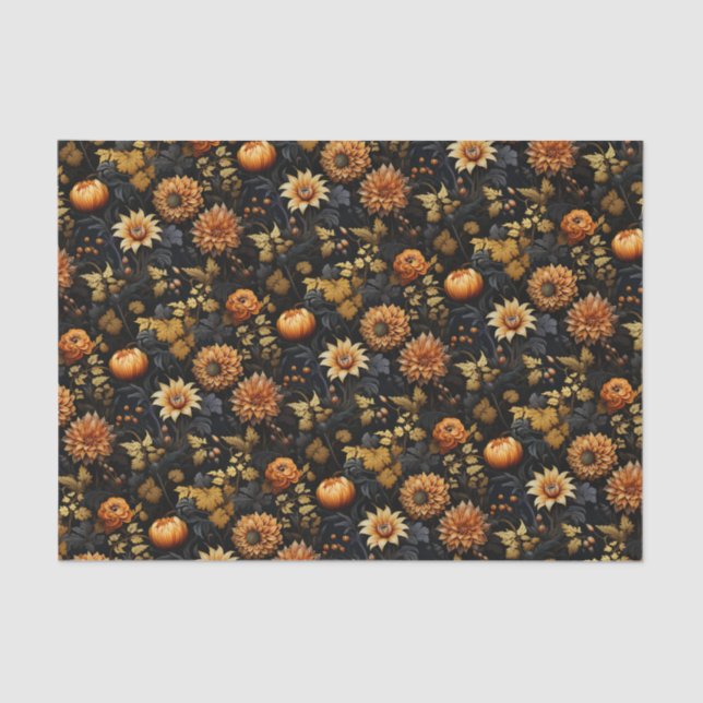 Elegant Orange Black Fall Floral Tissue Paper (Front)