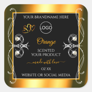 Elegant Orange Black Glamour Product Labels Logo