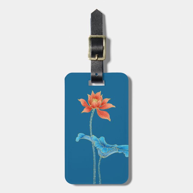 Elegant Orange & Blue Lotus Flower Luggage Tag (Front Vertical)