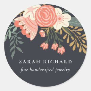 Elegant Orange Blush Black Green Ambrosia Floral Classic Round Sticker