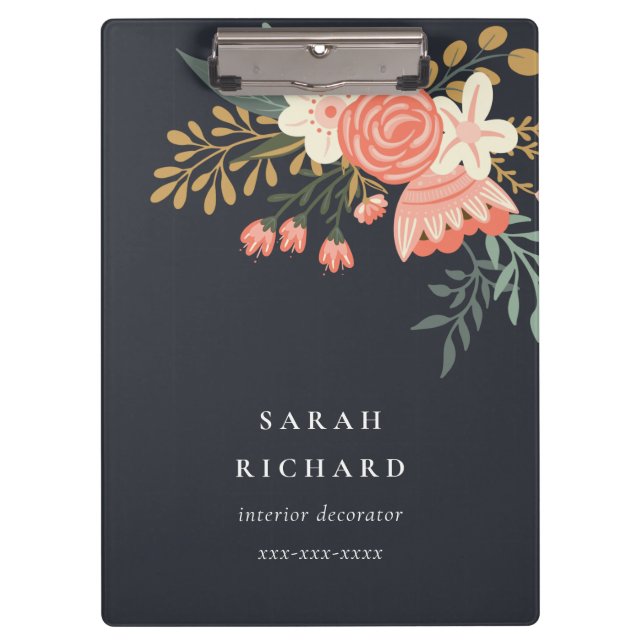 Elegant Orange Blush Black Green  Ambrosia Floral Clipboard (Front)