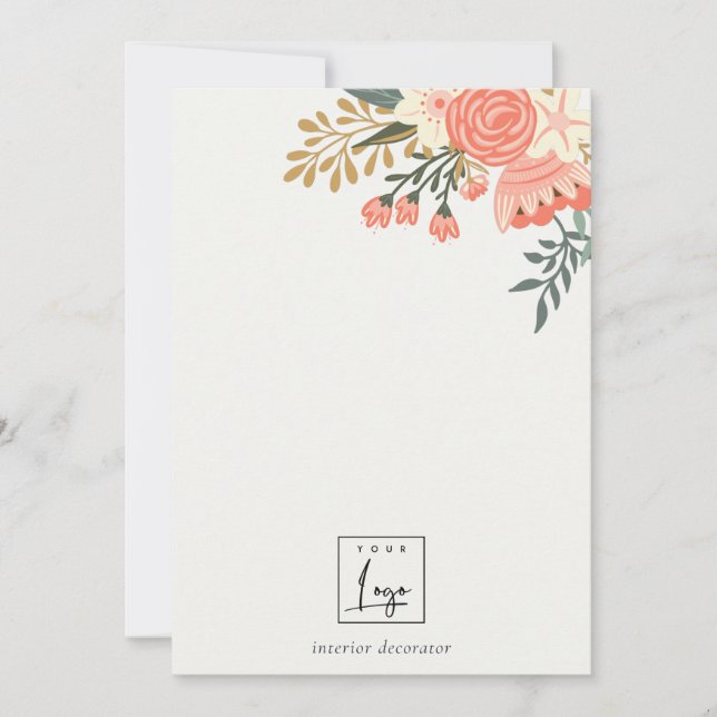 Elegant Orange Blush Green Ambrosia Floral Logo Card (Front)
