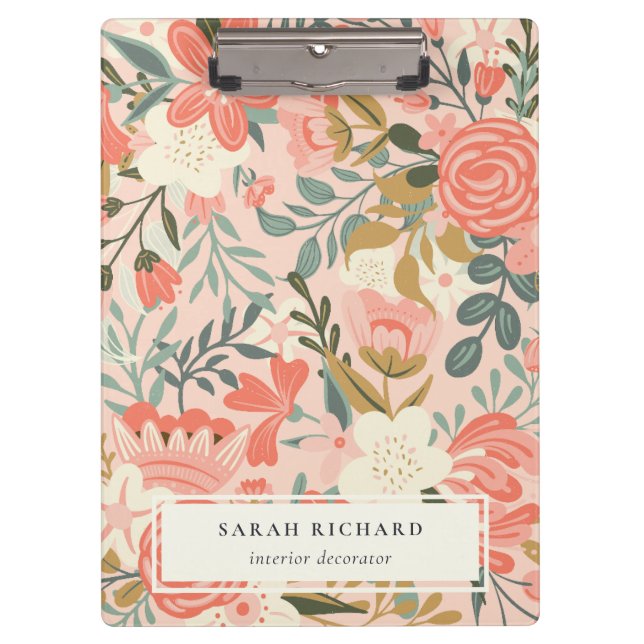 Elegant Orange Blush Peach Green  Ambrosia Floral Clipboard (Front)