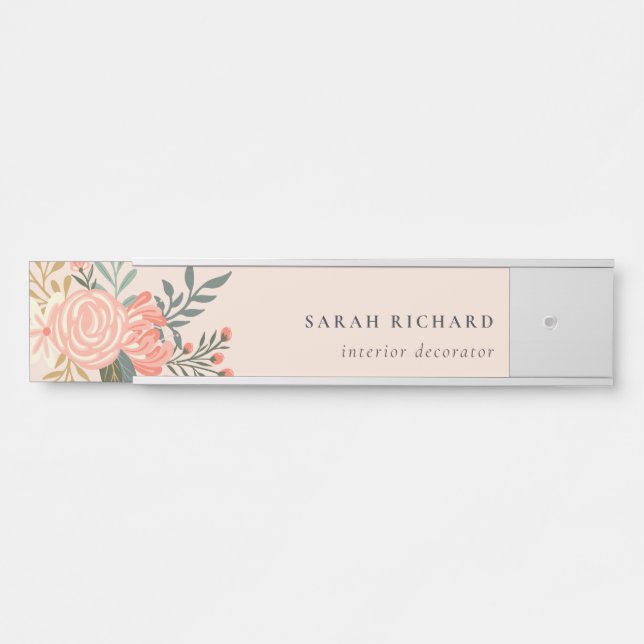 Elegant Orange Blush Peach Green Ambrosia Floral  Door Sign (Front)