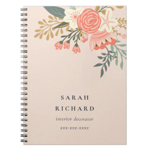 Elegant Orange Blush Peach Green Ambrosia Floral Notebook