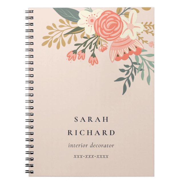 Elegant Orange Blush Peach Green  Ambrosia Floral Notebook (Front)