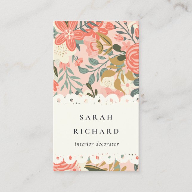 Elegant Orange Blush Pink Green Ambrosia Floral Business Card (Front)